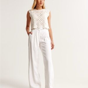 Abercrombie & Fitch White Wide Leg Linen Pants